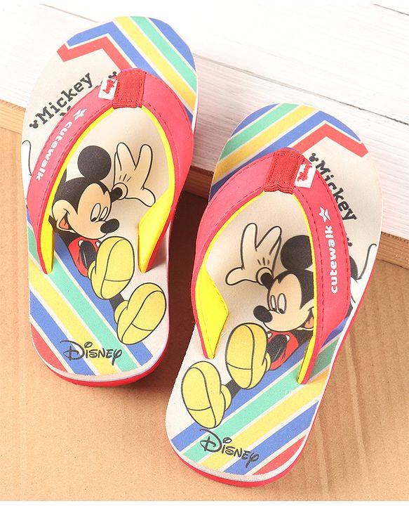 Cute Walk by Babyhug Disney Slip On Flip Flops with Mickey Mouse Print - Red