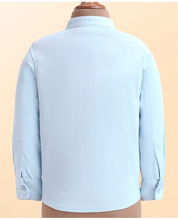 Babyhug Woven Full Sleeves Checkered 3 Piece Party Suit - Light Blue