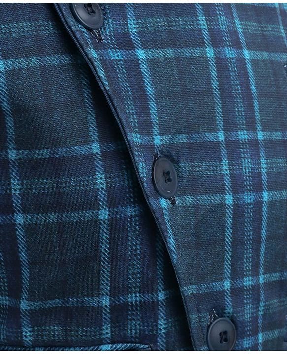 Babyhug Woven Full Sleeves Checkered 3 Piece Party Suit - Light Blue