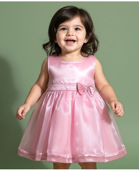 Babyhug Woven Sleeveless Party Dress With Bow Applique - Peach