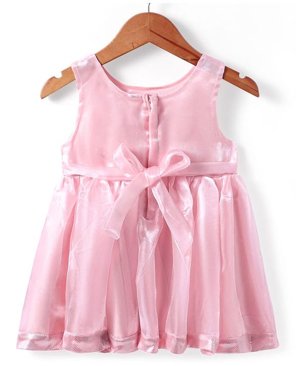 Babyhug Woven Sleeveless Party Dress With Bow Applique - Peach