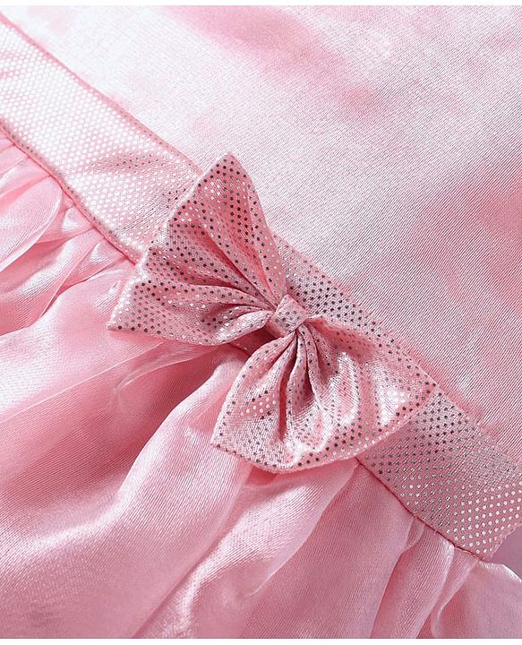 Babyhug Woven Sleeveless Party Dress With Bow Applique - Peach