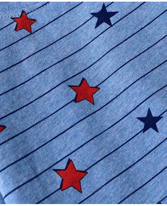 Babyhug Single Jersey Knit Full Sleeves Striped T-Shirt & Lounge Pant Set With Star Print - Blue