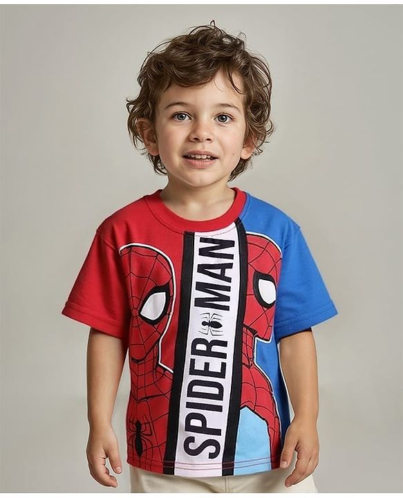 Babyhug Marvel Single Jersey Knit Half Sleeves Cut & Sew T-Shirt With Spider Man Graphics - Blue & Red
