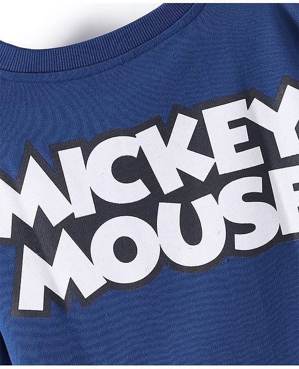 Pine Kids Disney Terry Knit Half Drop Shoulder Sleeves Over Size Fit T-Shirt with Mickey Mouse Graphic - Navy Blue