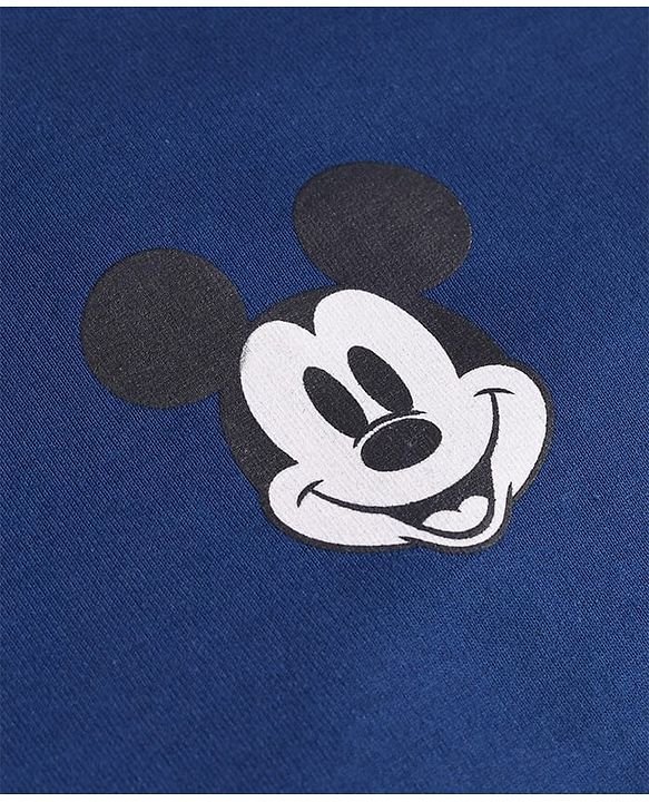 Pine Kids Disney Terry Knit Half Drop Shoulder Sleeves Over Size Fit T-Shirt with Mickey Mouse Graphic - Navy Blue