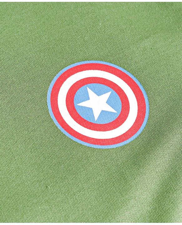 Pine Kids Marvel Terry Knit Half Drop Shoulder Sleeves T-Shirt with Captain America Graphic - Green