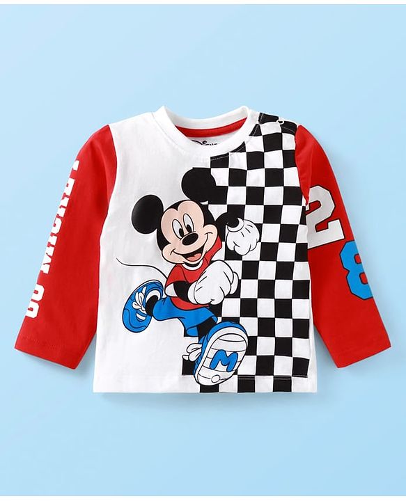 Babyhug Disney Terry Knit Full Sleeves T-Shirt & Lounge Pant Set With Mickey Mouse Graphics - Red & White