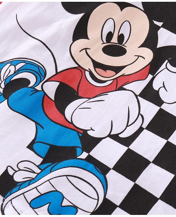 Babyhug Disney Terry Knit Full Sleeves T-Shirt & Lounge Pant Set With Mickey Mouse Graphics - Red & White