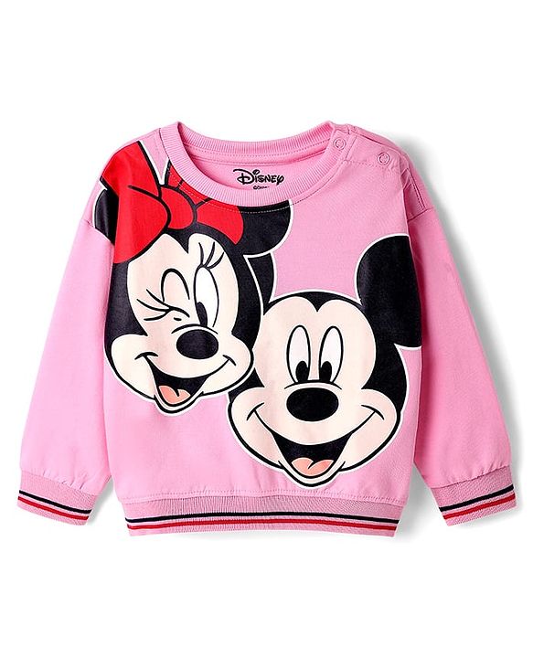 Babyhug Disney Terry Knit Full Sleeves T-Shirt & Track Pant Set with Minnie Mouse Graphics - Pink