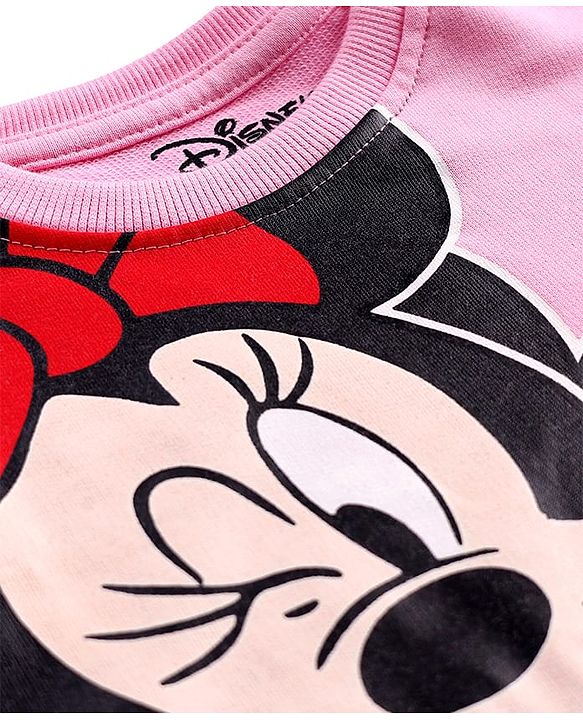 Babyhug Disney Terry Knit Full Sleeves T-Shirt & Track Pant Set with Minnie Mouse Graphics - Pink