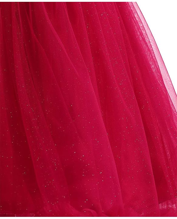 Babyhug  Woven Sleeveless  Party Wear Fit & Flare  Glitter Dress With Embroidery Details & Bow Applique - Dark Pink