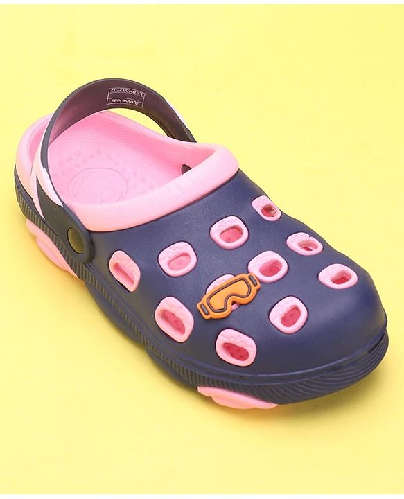 Pine Kids Clogs with Back Strap Closure & Sunglasses Applique - Pink & Navy Blue