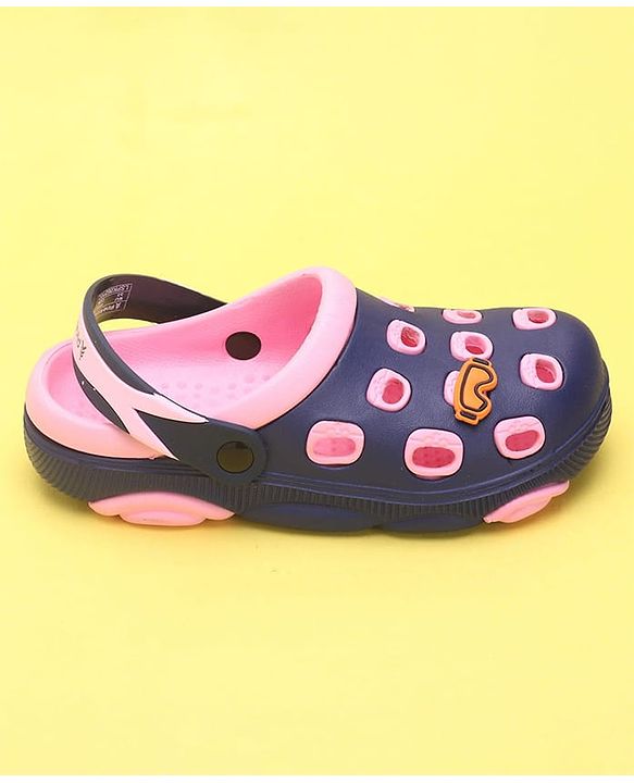 Pine Kids Clogs with Back Strap Closure & Sunglasses Applique - Pink & Navy Blue