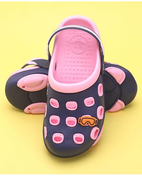 Pine Kids Clogs with Back Strap Closure & Sunglasses Applique - Pink & Navy Blue