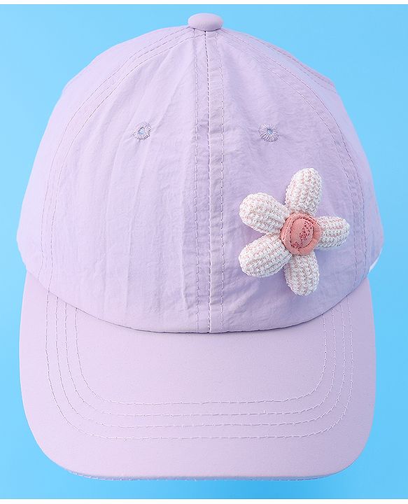Babyhug Free Size Baseball Cap With Floral Applique - Purple