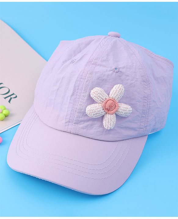 Babyhug Free Size Baseball Cap With Floral Applique - Purple