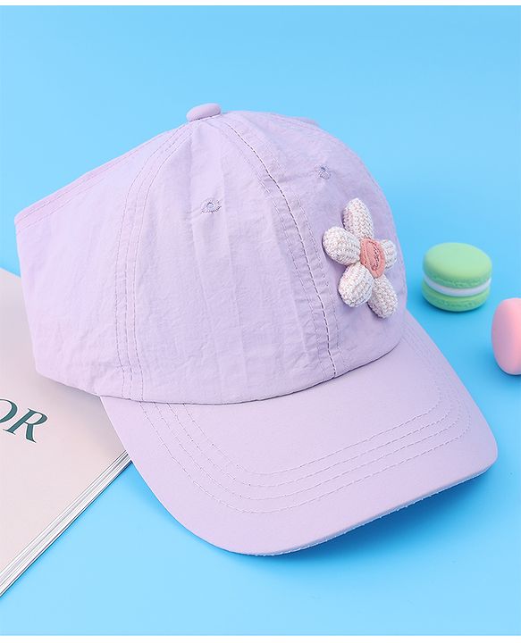 Babyhug Free Size Baseball Cap With Floral Applique - Purple