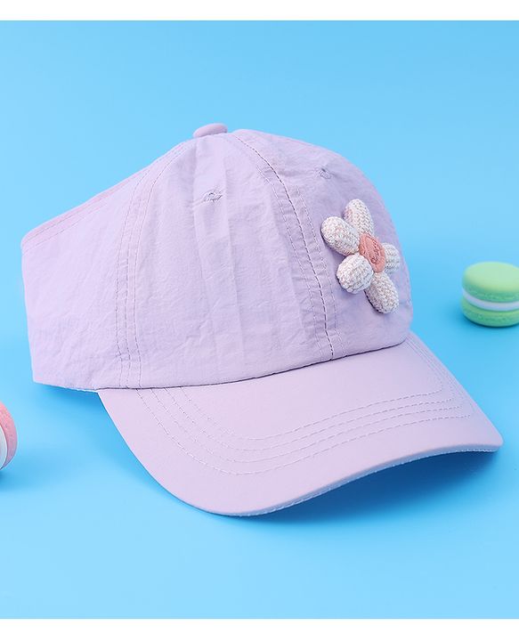 Babyhug Free Size Baseball Cap With Floral Applique - Purple