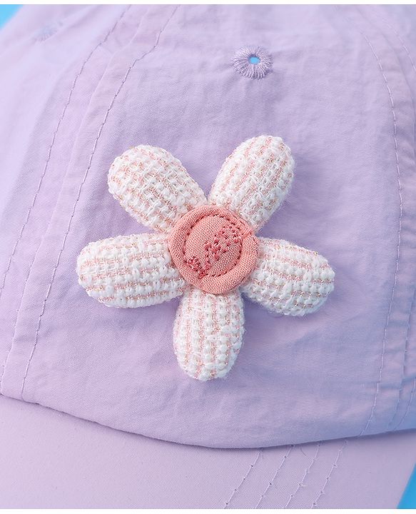 Babyhug Free Size Baseball Cap With Floral Applique - Purple