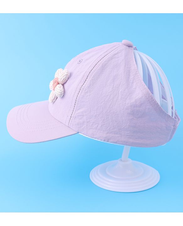 Babyhug Free Size Baseball Cap With Floral Applique - Purple