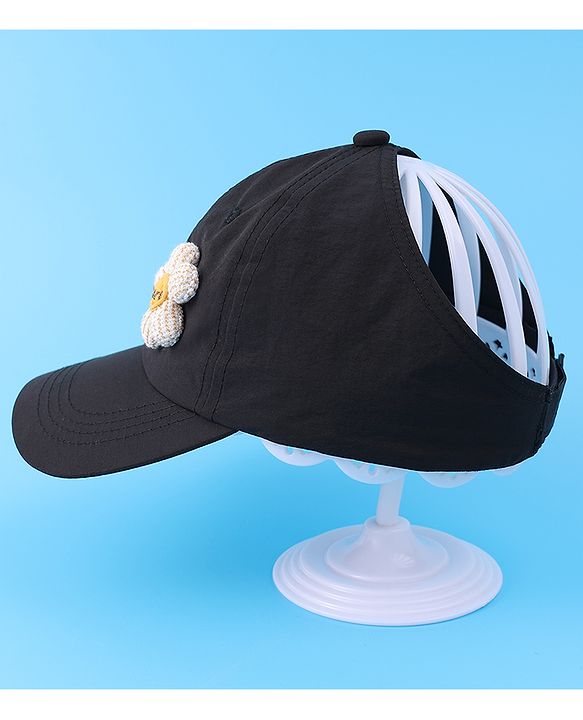 Babyhug Free Size Baseball Cap With Floral Applique - Black