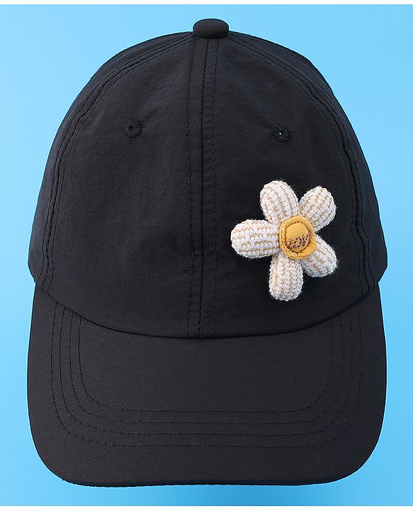 Babyhug Free Size Baseball Cap With Floral Applique - Black