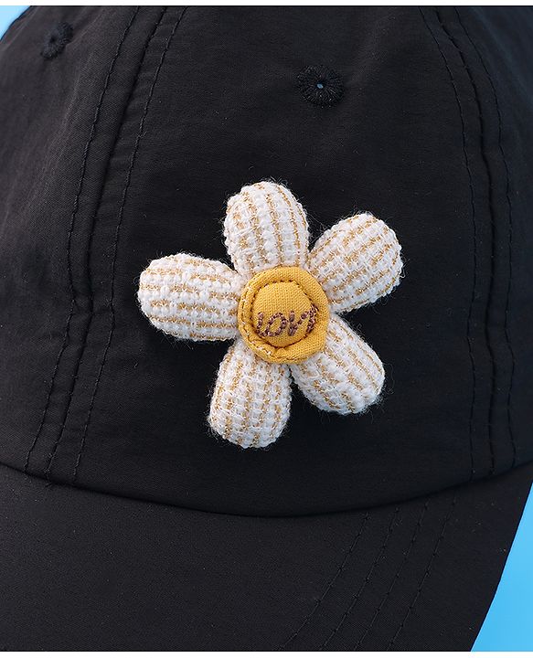 Babyhug Free Size Baseball Cap With Floral Applique - Black