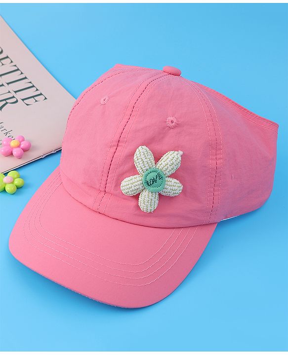 Babyhug Free Size Baseball Cap With Floral Applique - Black