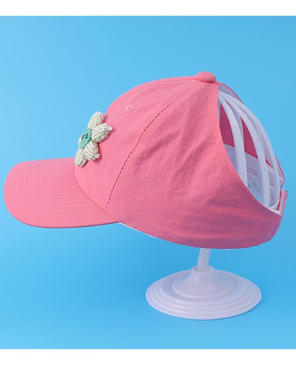 Babyhug Free Size Baseball Cap With Floral Applique - Black