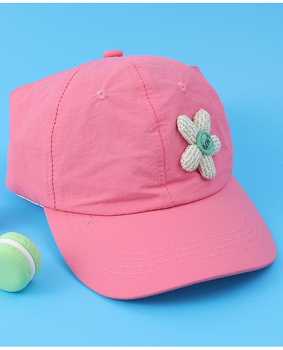 Babyhug Free Size Baseball Cap With Floral Applique - Black