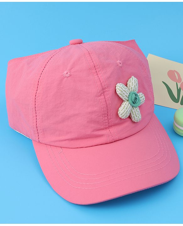 Babyhug Free Size Baseball Cap With Floral Applique - Black