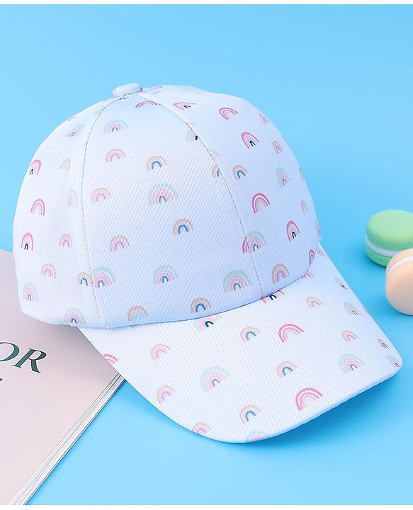 Babyhug Baseball Caps With Rainbow Print - Light Blue