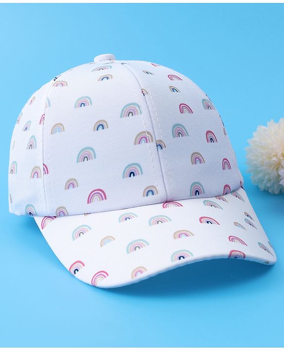 Babyhug Baseball Caps With Rainbow Print - White