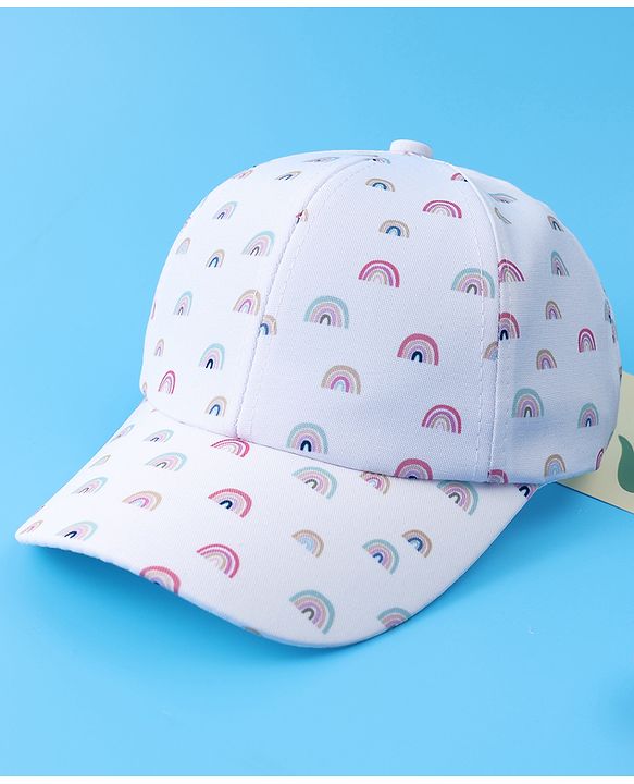 Babyhug Baseball Caps With Rainbow Print - White