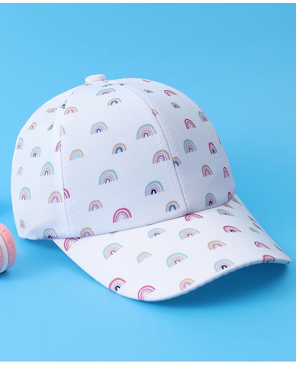 Babyhug Baseball Caps With Rainbow Print - White