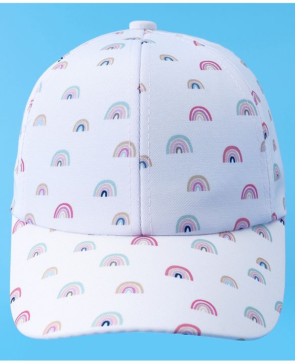 Babyhug Baseball Caps With Rainbow Print - White