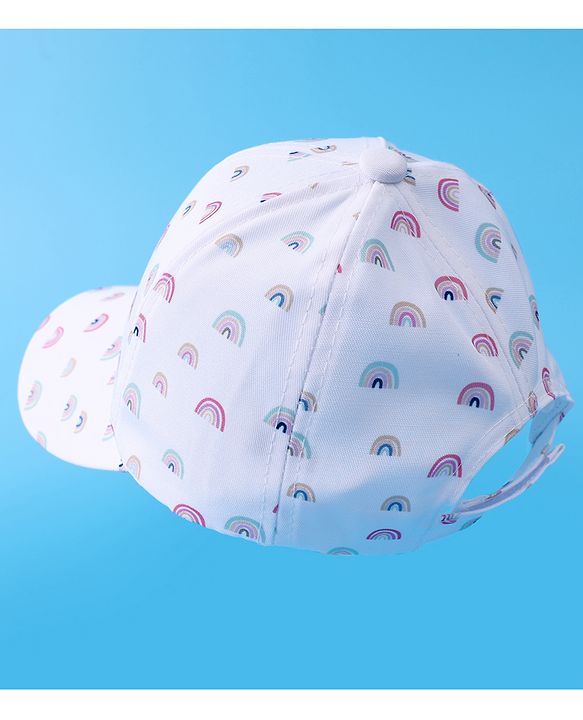 Babyhug Baseball Caps With Rainbow Print - White