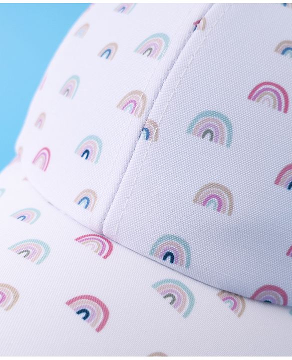 Babyhug Baseball Caps With Rainbow Print - White