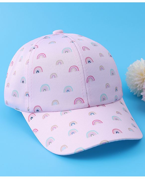 Babyhug Baseball Caps With Rainbow Print - White
