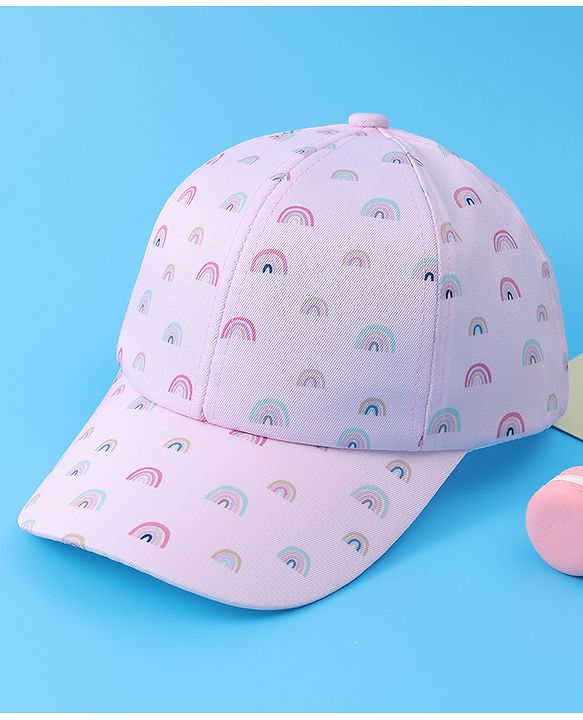 Babyhug Baseball Caps With Rainbow Print - White