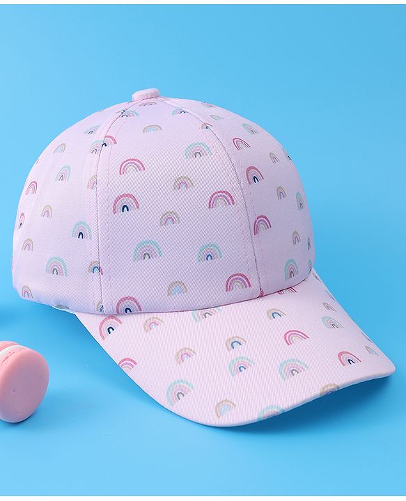 Babyhug Baseball Caps With Rainbow Print - White