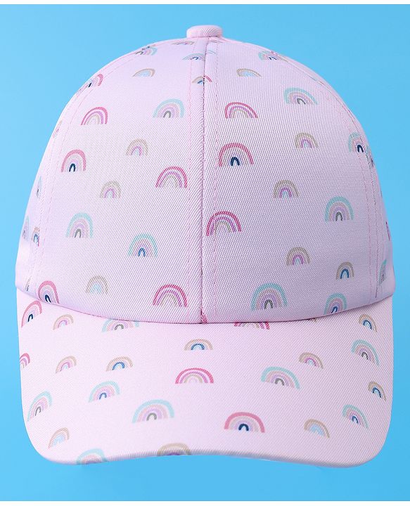 Babyhug Baseball Caps With Rainbow Print - White