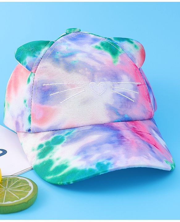 Babyhug Baseball Cap With Tie & Dye Print & Ear Applique - Multicolor