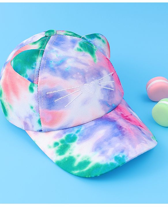 Babyhug Baseball Cap With Tie & Dye Print & Ear Applique - Multicolor