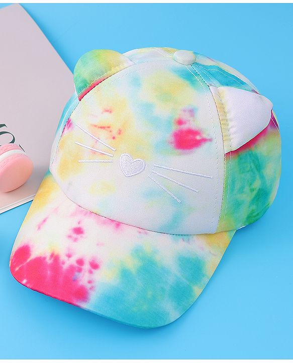 Babyhug Baseball Cap With Tie & Dye Print & Ear Applique - Multicolor