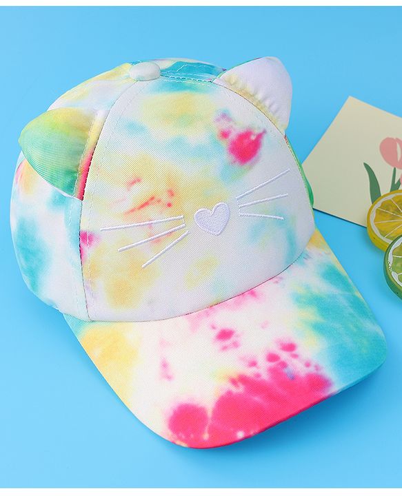 Babyhug Baseball Cap With Tie & Dye Print & Ear Applique - Multicolor