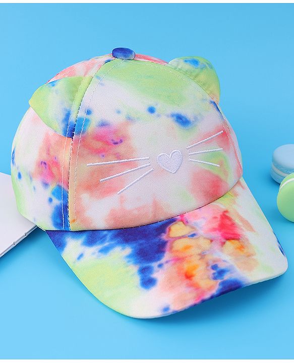 Babyhug Baseball Cap With Tie & Dye Print & Ear Applique - Multicolor