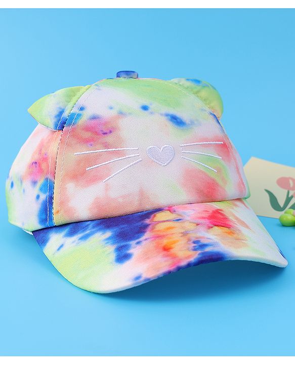 Babyhug Baseball Cap With Tie & Dye Print & Ear Applique - Multicolor
