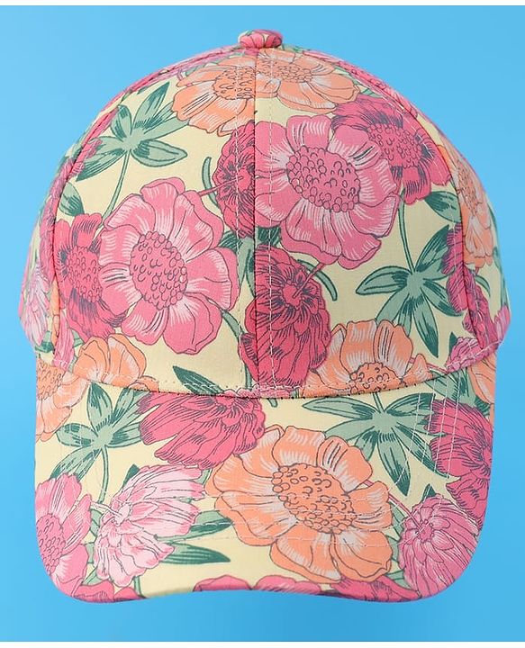 Pine Kids Cotton Baseball Cap With Floral Print - Yellow